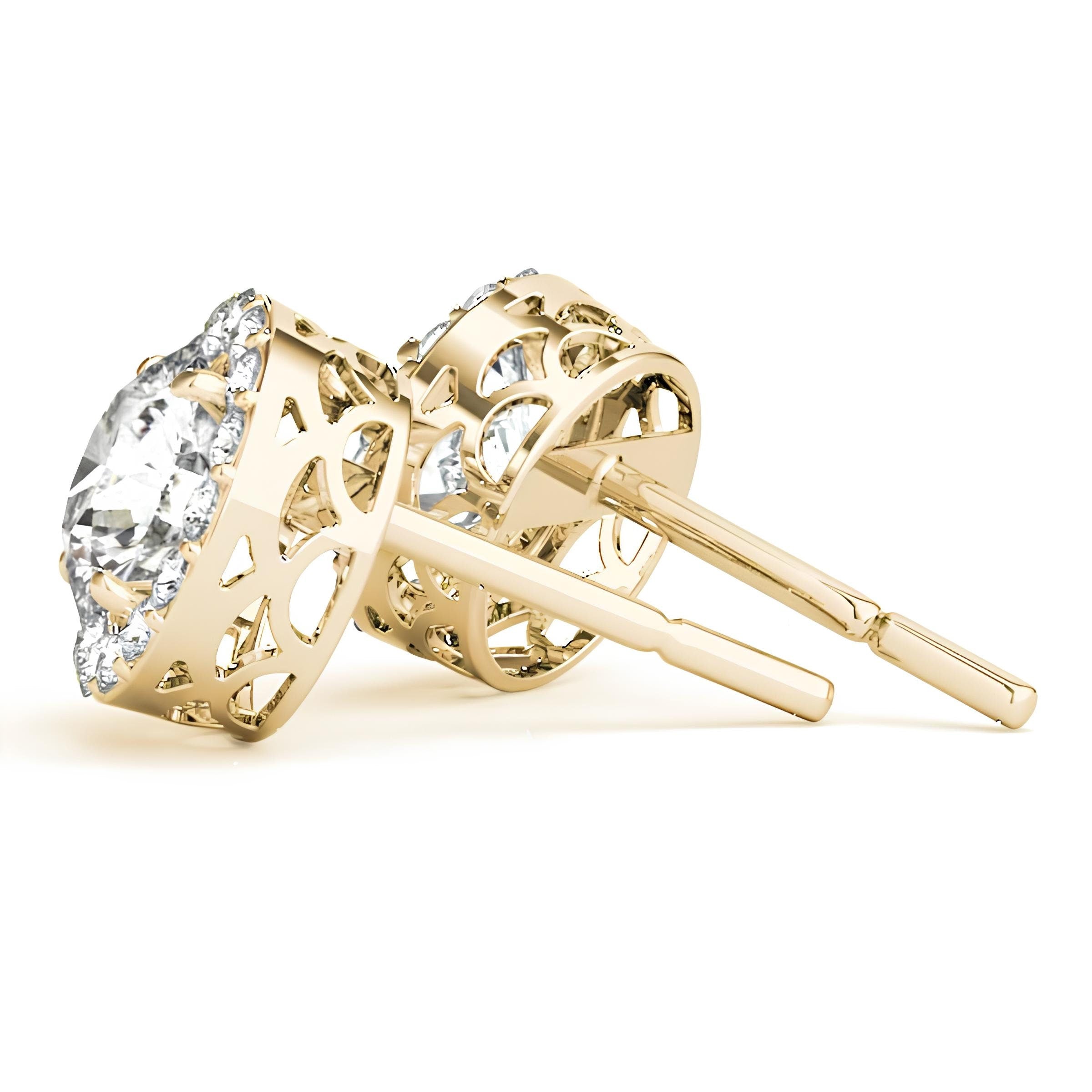 Halo Stud Earrings with 0.25–4.00 Carat Round EF VS/SI Lab-Grown Diamonds 14K Gold Diamond Studs for Women